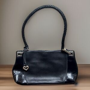 Brighton Black Pebble Leather Shoulder Bag Purse Braided Strap Vintage Y2K Prepp
